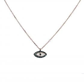 Κολιέ Ματάκι Ροζ Χρυσός Κ14 με Σμάλτο & Ζιργκόν SKU-29838