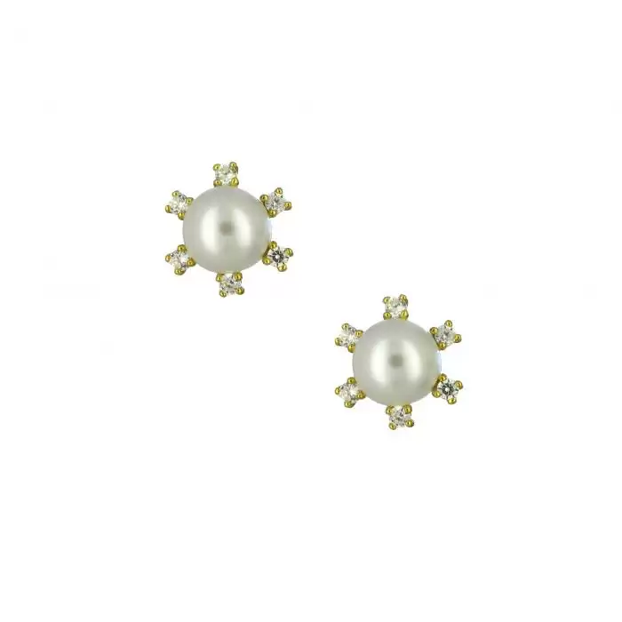 SKU-29241 / Σκουλαρίκια  Χρυσός Κ14 με Μαργαριτάρια & Ζιργκόν