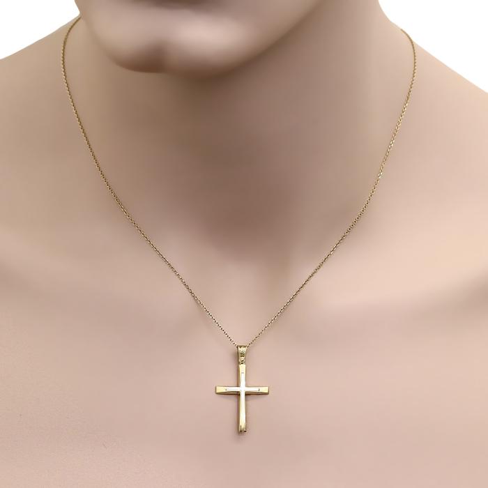 Σταυρός Βάπτισης Αγόρι Λευκόχρυσος & Χρυσός K14 SKU-29684