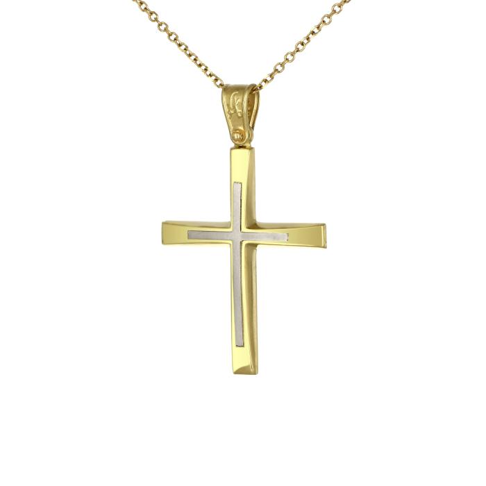 Σταυρός Βάπτισης Αγόρι Λευκόχρυσος & Χρυσός K14 SKU-29684