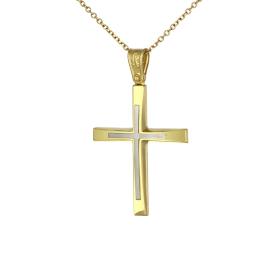 Σταυρός Βάπτισης Αγόρι Λευκόχρυσος & Χρυσός K14 SKU-29684