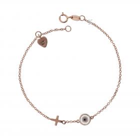 Βραχιόλι Ματάκι & Σταυρός Ροζ Χρυσός Κ14 με Σμάλτο SKU-30906