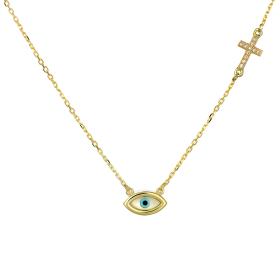 Κολιέ Ματάκι Χρυσός Κ14 με Φίλντισι SKU-30532