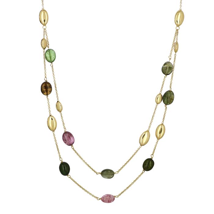 Κολιέ με Διπλή Αλυσίδα Χρυσός Κ14 με Τουρμαλίνη SKU-30575