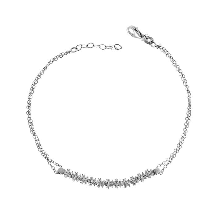 Βραχιόλι με Διπλή Αλυσίδα Λευκόχρυσος Κ14 με Ζιργκόν SKU-31401