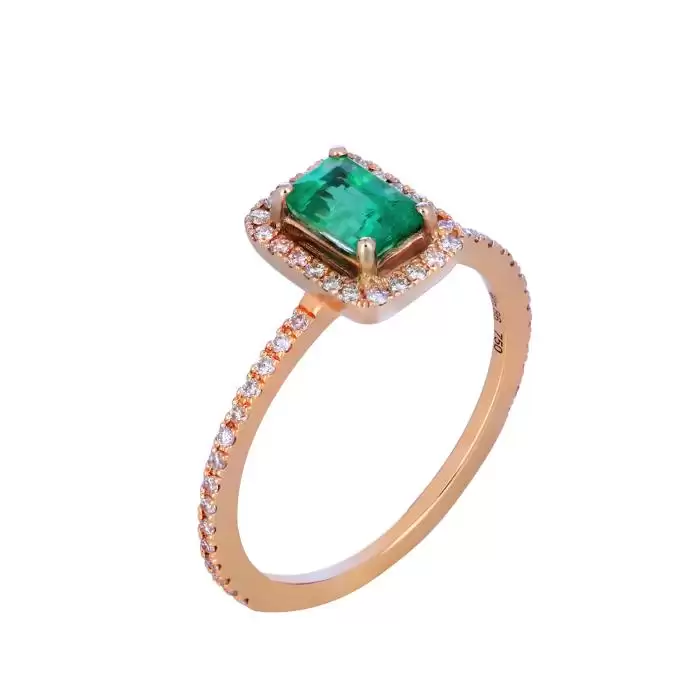 SKU-31507 / Δαχτυλίδι Ροζέτα Ροζ Χρυσός Κ18 με Σμαράγδι & Διαμάντια