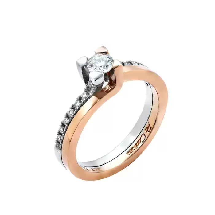 Μονόπετρο Δαχτυλίδι Facad'oro Ροζ Χρυσός & Λευκόχρυσος Κ18 με Διαμάντια