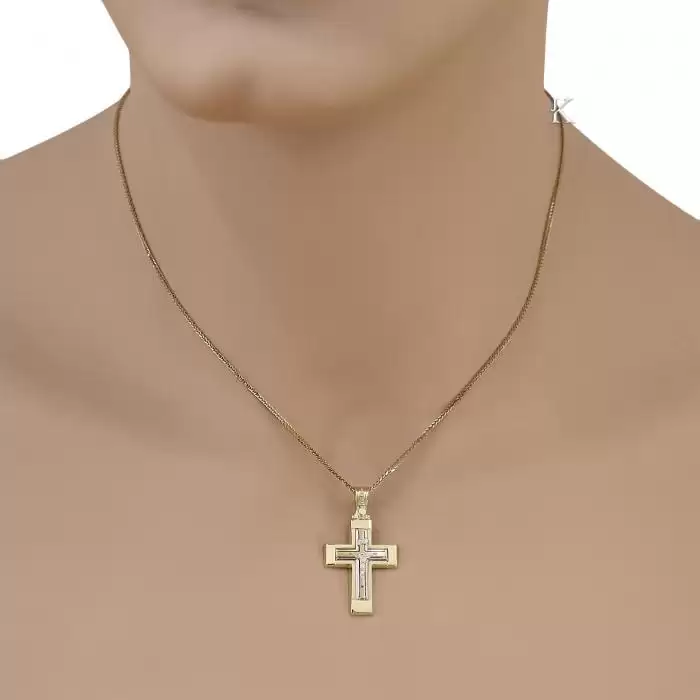 Σταυρός Ανδρικός Τριάντος Χρυσός & Λευκόχρυσος Κ14 SKU-31624