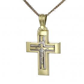 Σταυρός Ανδρικός Τριάντος Χρυσός & Λευκόχρυσος Κ14 SKU-31624