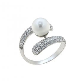 Δαχτυλίδι Ασήμι 925° με Πέρλα & Ζιργκόν SKU-32619