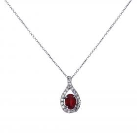 Κολιέ Δάκρυ Λευκόχρυσος Κ18 με Ruby & Διαμάντια SKU-32299