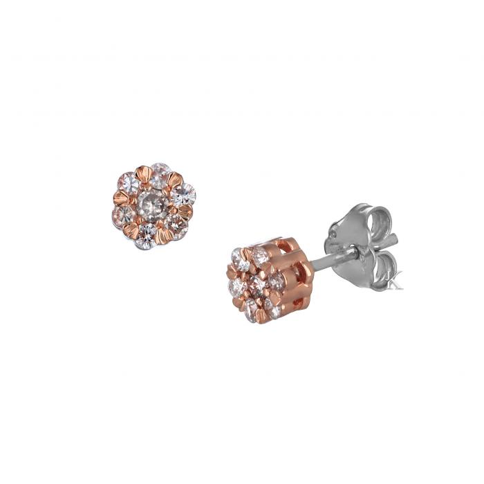 Σκουλαρίκια Ροζ Χρυσός & Λευκόχρυσος Κ18 με Διαμάντια
