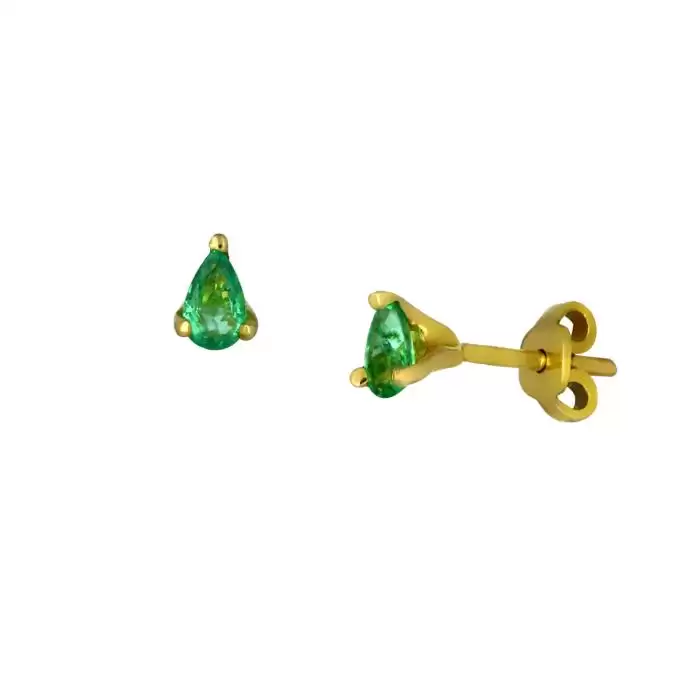 SKU-32062 / Σκουλαρίκια Καρφωτά Χρυσός Κ14 με Σμαράγδι