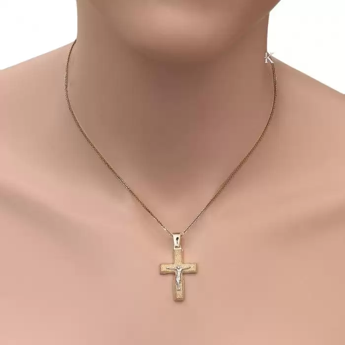 Σταυρός Ανδρικός Χρυσός & Λευκόχρυσος Κ14 Διπλής Όψεως SKU-32182