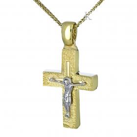Σταυρός Ανδρικός Χρυσός & Λευκόχρυσος Κ14 SKU-32190