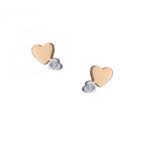 Σκουλαρίκια Καρδιές Ροζ Χρυσός & Λευκόχρυσος Κ14 με Ζιργκόν