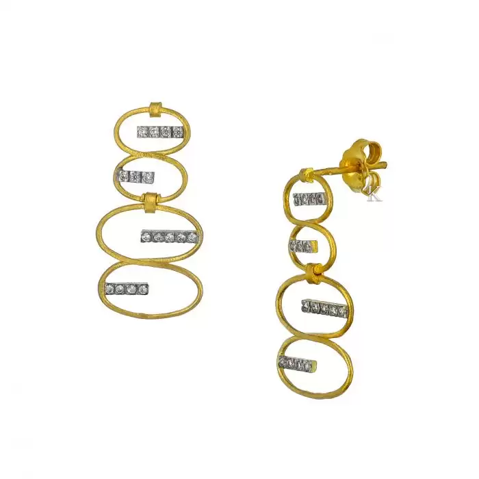 SKU-33146 / Σκουλαρίκια Χρυσός & Λευκόχρυσος Κ14 με Ζιργκόν
