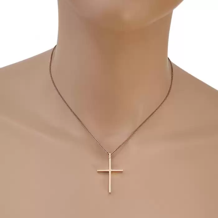 Σταυρός Χειροποίητος Ροζ Χρυσός Κ14 με Λουστρέ Φινίρισμα SKU-33712