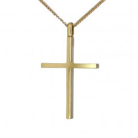 Σταυρός Χειροποίητος Χρυσός Κ14 με Λουστρέ Φινίρισμα SKU-33713