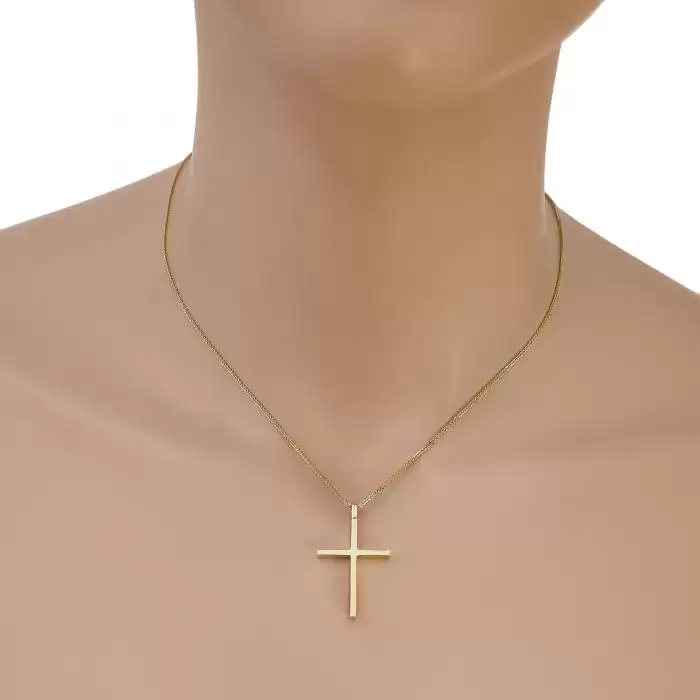 Σταυρός Χειροποίητος Χρυσός Κ14 με Λουστρέ Φινίρισμα SKU-33713