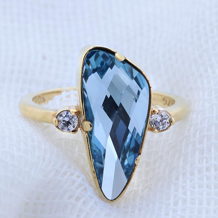 Δαχτυλίδι Ασήμι 925° με Aquamarine και Κρύσταλλα Swarovski