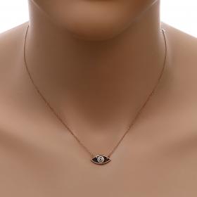 Κολιέ Ματάκι Ροζ Χρυσός Κ14 με Ζιργκόν & Σμάλτο SKU-34898