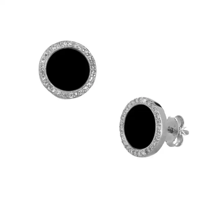 SKU-34585 / Σκουλαρίκια Ασήμι 925° με Μαύρο Όνυχα