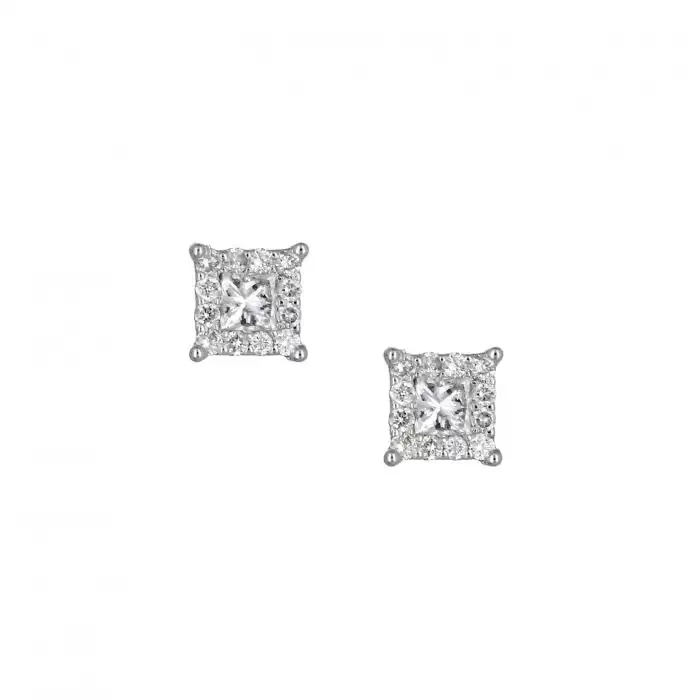 SKU-34705 / Σκουλαρίκια Λευκόχρυσος Κ18 με Διαμάντια 