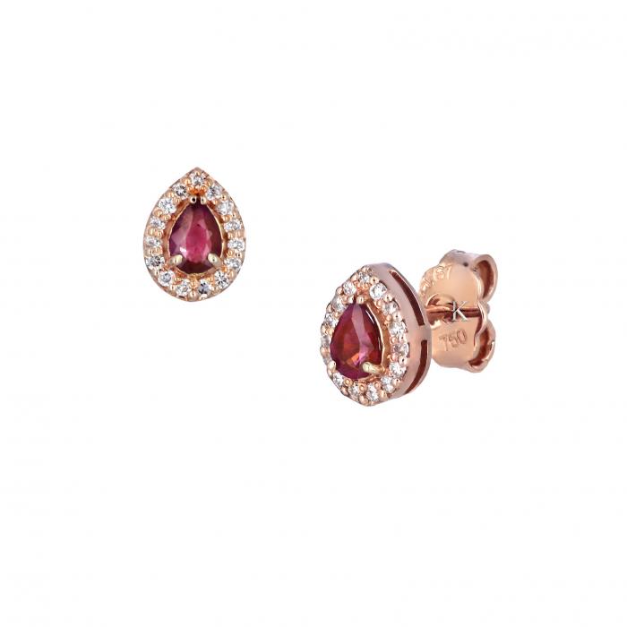 Σκουλαρίκια Ροζ Χρυσός Κ18 με Ρουμπίνι & Διαμάντια