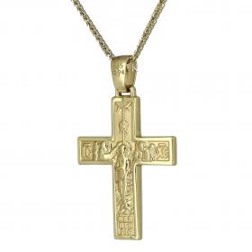 Σταυρός Χρυσός & Λευκόχρυσος Κ14 Διπλής Όψεως με Εσταυρωμένο SKU-34766