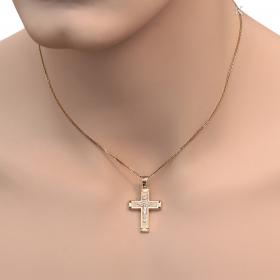 Σταυρός Χρυσός & Λευκόχρυσος Κ14 Διπλής Όψεως με Εσταυρωμένο SKU-34766