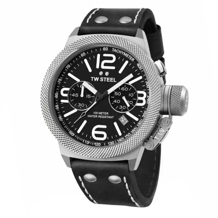 SKU-34287 / TW STEEL Canteen Chronograph Black Leather Strap