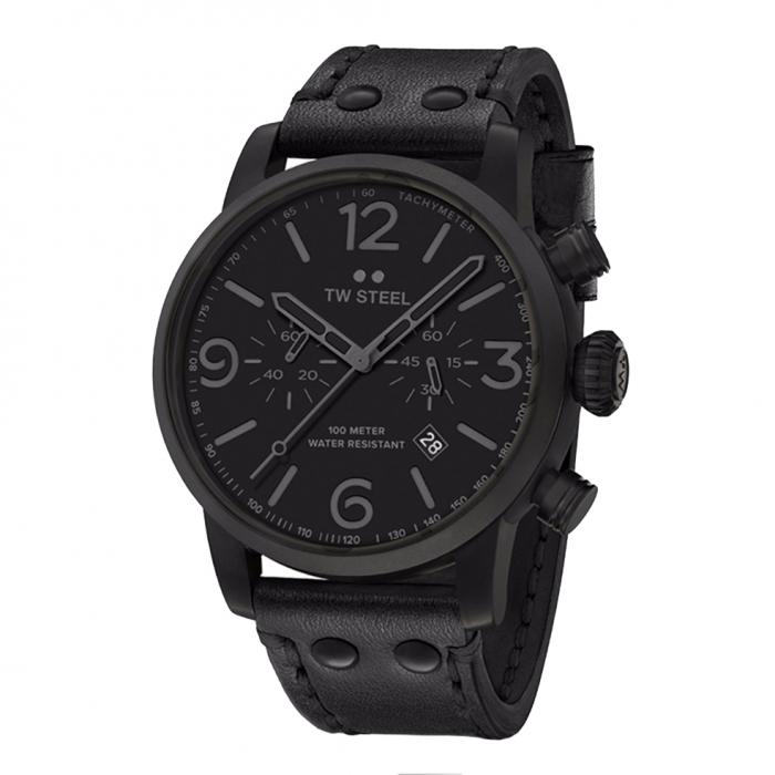 TW STEEL Maverick Chronograph Black Leather Strap MS114