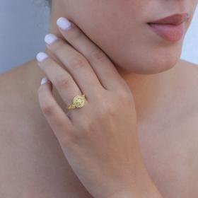 Χειροποίητο Βυζαντινό Δαχτυλίδι Χρυσός Κ18 με Διαμάντι SKU-34053