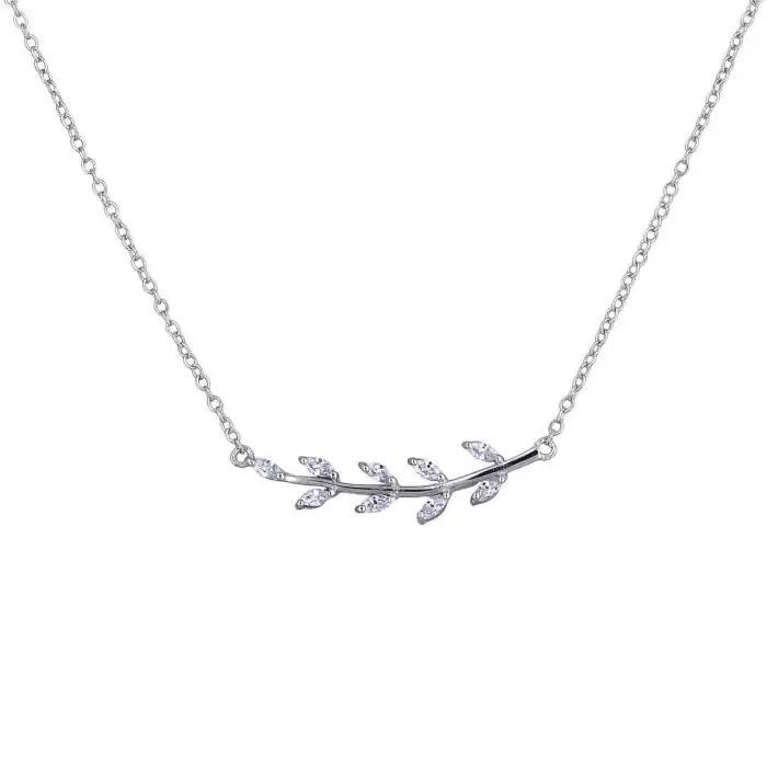 Κολιέ σε Σχήμα Κλαδί Ελιάς Ασήμι 925° με Ζιργκόν SKU-35246