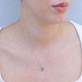 Κολιέ Ροζέτα με Διαμάντια & Σμαράγδι Λευκόχρυσος Κ18 SKU-35591