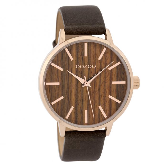 SKU-35167 / OOZOO Timepieces Wood Brown Leather Strap