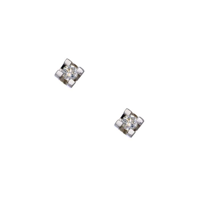 SKU-35856 / Σκουλαρίκια Μονόπετρο Λευκόχρυσος Κ18 με Διαμάντια  