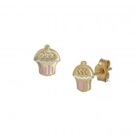 Σκουλαρίκια Cupcake Χρυσός Κ9 με Σμάλτο & Ζιργκόν SKU-35315