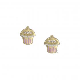 Σκουλαρίκια Cupcake Χρυσός Κ9 με Σμάλτο & Ζιργκόν SKU-35315
