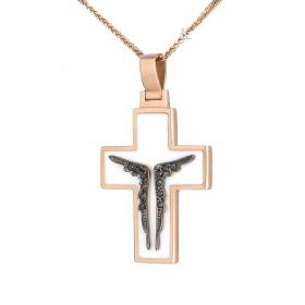 Σταυρός Ροζ Χρυσός Κ18 με Μαύρα Διαμάντια & Σμάλτο SKU-35807