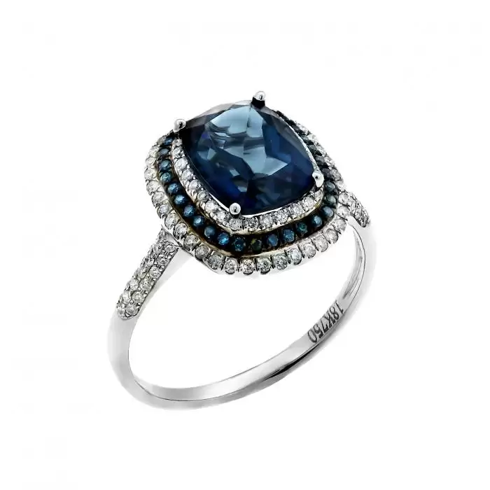 SKU-36891 / Δαχτυλίδι Λευκόχρυσος Κ18 με London Blue Topaz & Διαμάντια