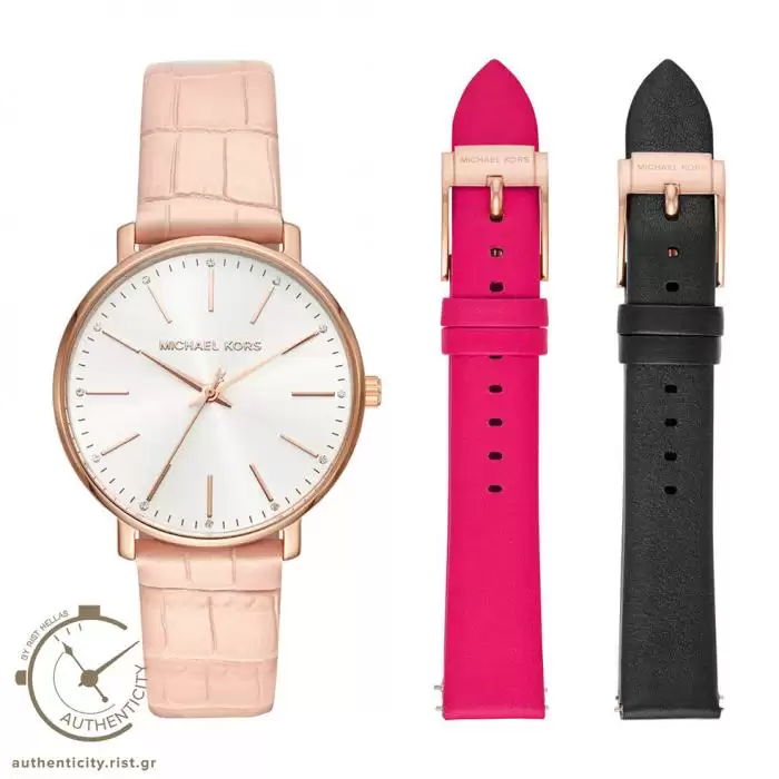 Ρολόι Γυναικείο MICHAEL KORS Pyper με Ρόζ Δερμάτινο Λουράκι & Δώρο 2 Δερμάτινα Λουράκια | MK2775 SKU-36879