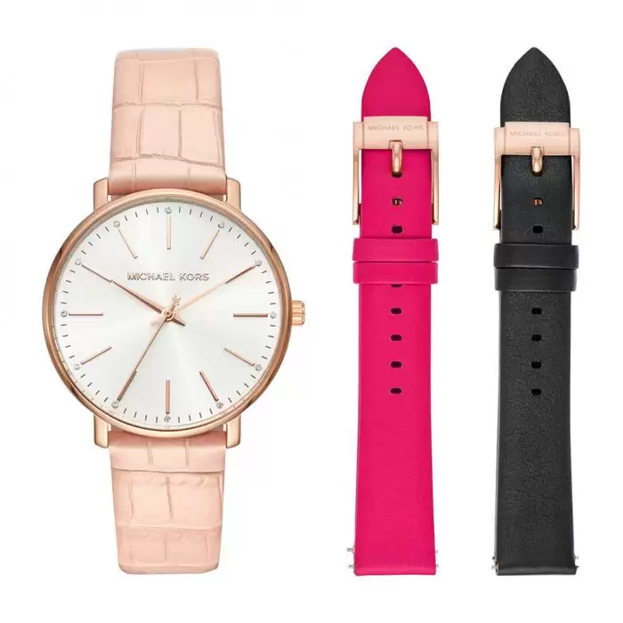 Ρολόι Γυναικείο MICHAEL KORS Pyper με Ρόζ Δερμάτινο Λουράκι & Δώρο 2 Δερμάτινα Λουράκια | MK2775 SKU-36879