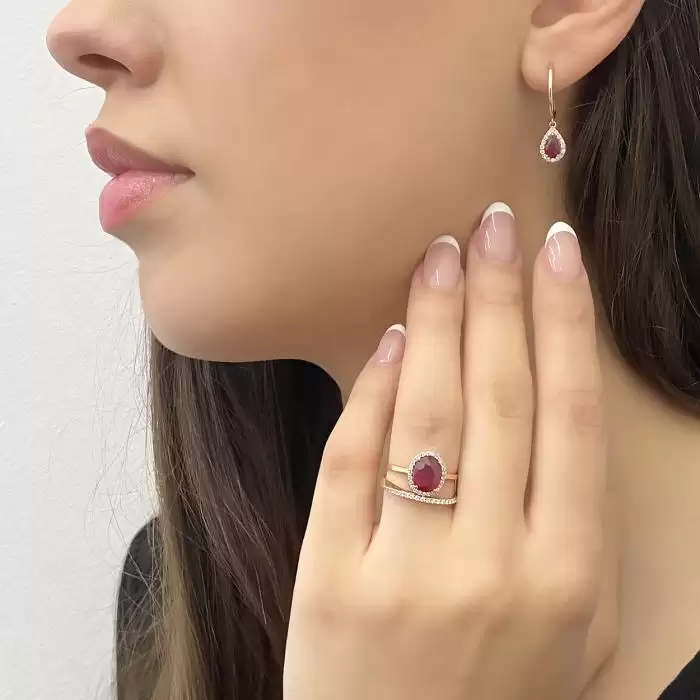 Σκουλαρίκια Ροζ Χρυσός Κ18 με Ρουμπίνια & Διαμάντια