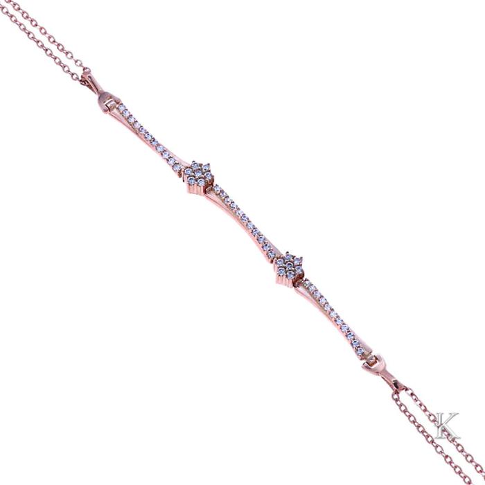 Βραχιόλι Ροζέτες & Σειρέ Ροζ Χρυσός Κ14 με Λευκά Ζιργκόν SKU-37114