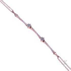 Βραχιόλι Ροζέτες & Σειρέ Ροζ Χρυσός Κ14 με Λευκά Ζιργκόν SKU-37114