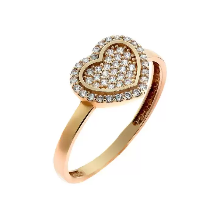 SKU-37456 / Δαχτυλίδι Καρδιά Ροζ Χρυσός Κ14 με Ζιργκόν