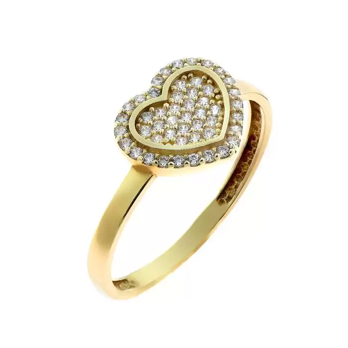 SKU-37454 / Δαχτυλίδι Καρδιά Χρυσός Κ14 με Ζιργκόν