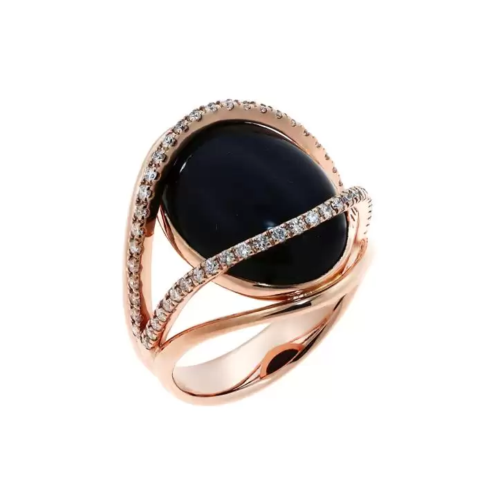 SKU-37888 / Δαχτυλίδι Ροζ Χρυσός Κ18 Μαύρο Όνυχα & Διαμάντια
